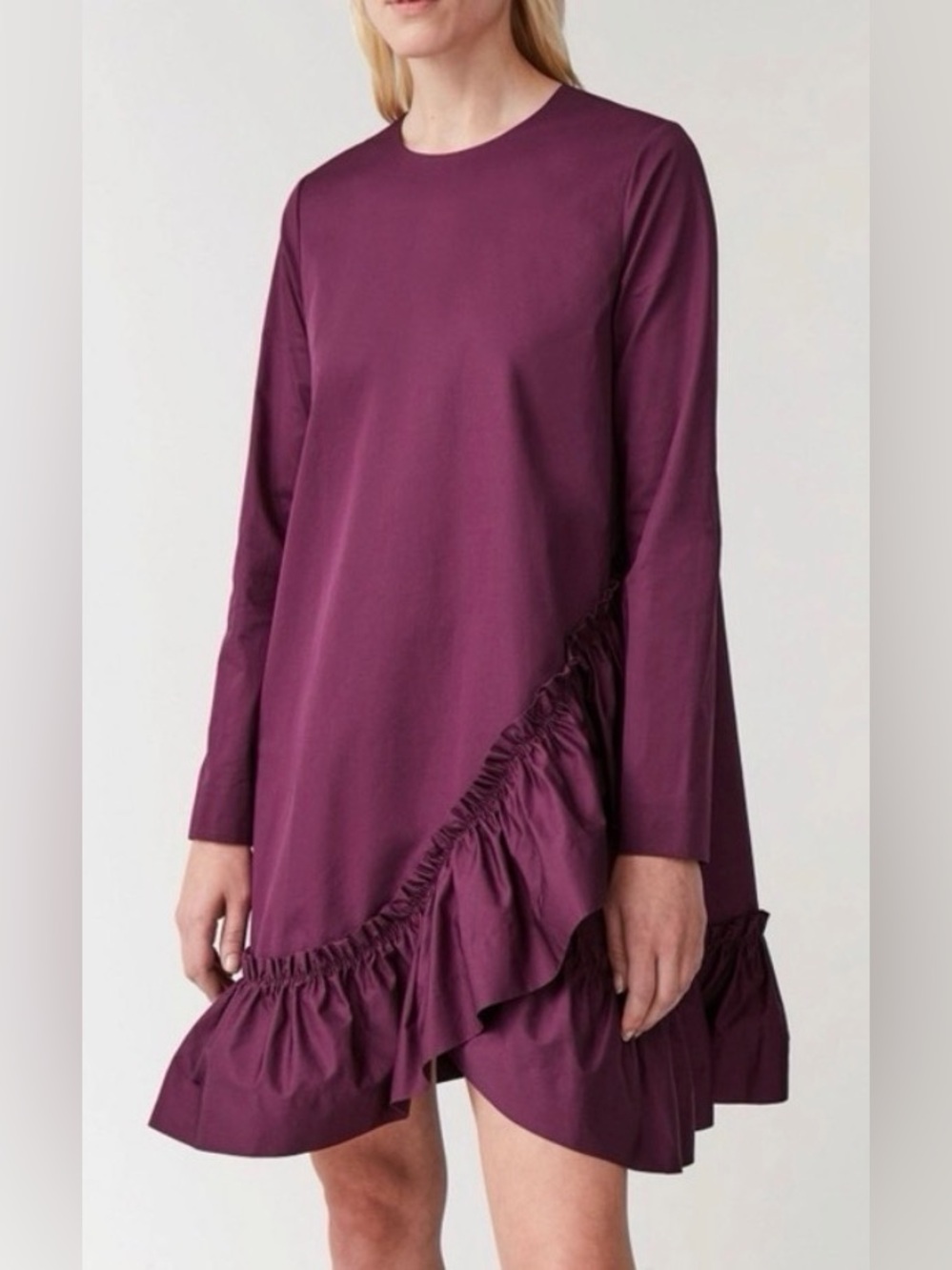 COS Ruffled A-Line Minimalist Avant Garde Jewel Tone Party Shift Mini Dress Sz S
